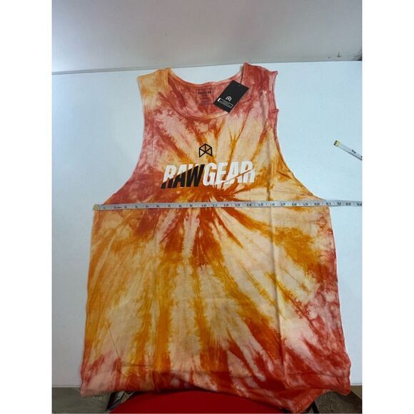 NEW RawGear Men's XL Orange Yellow Tie Dye Tank Top Muscle Shirt Workout - Picture 3 of 5